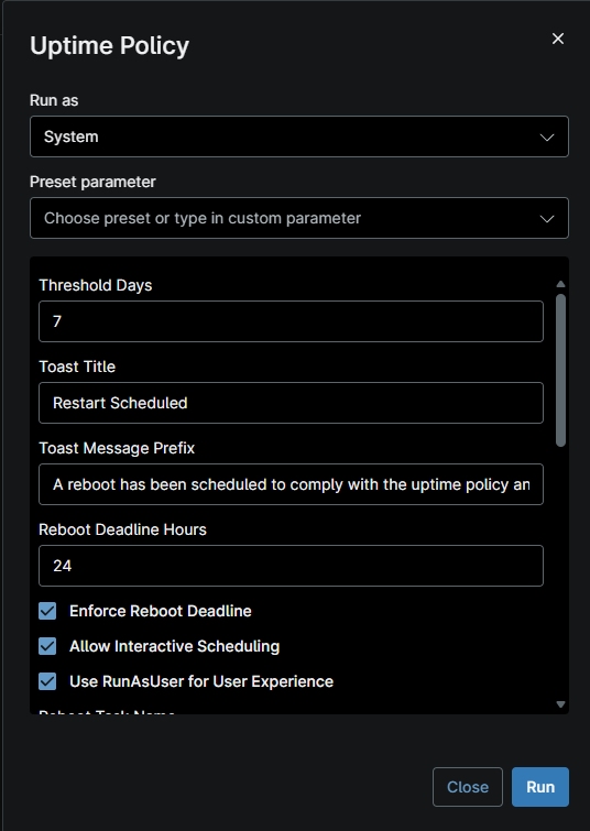 Script run configuration in NinjaOne