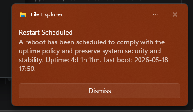 Toast notification shown when uptime threshold is exceeded